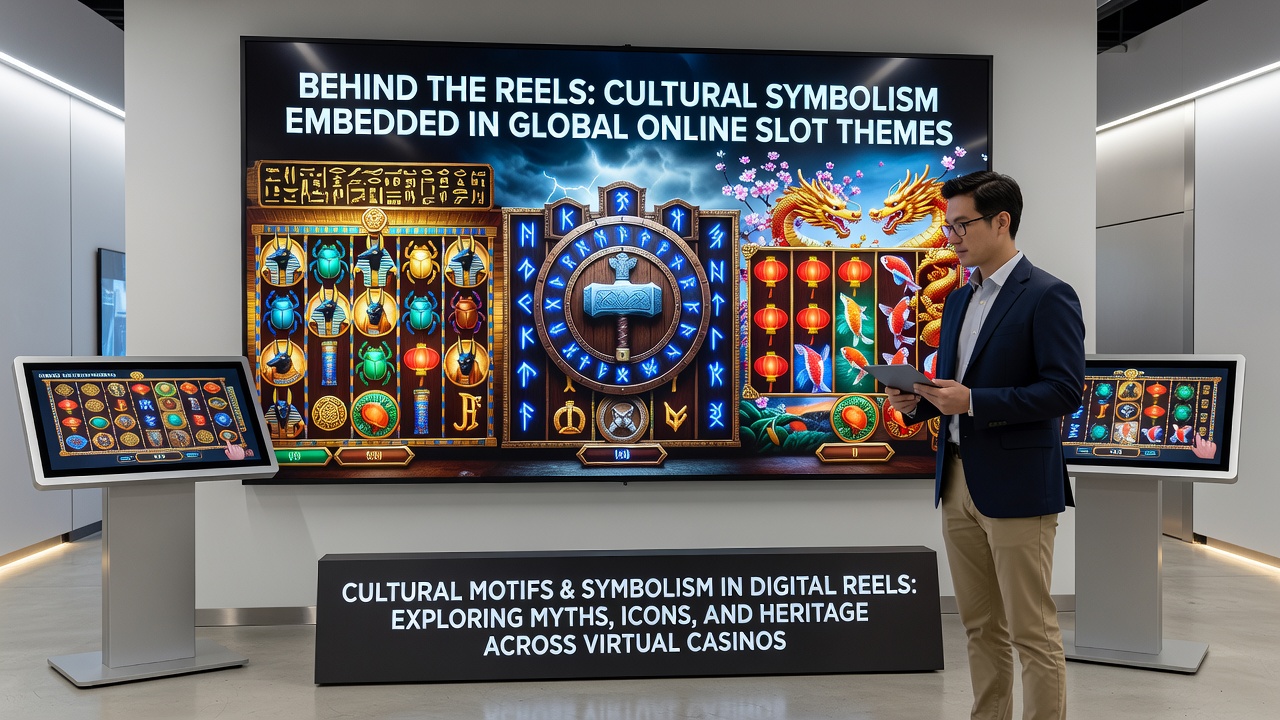 Detailed view of slot reels displaying Norse runes, Celtic knots, and Greek mythological symbols in a digital interface