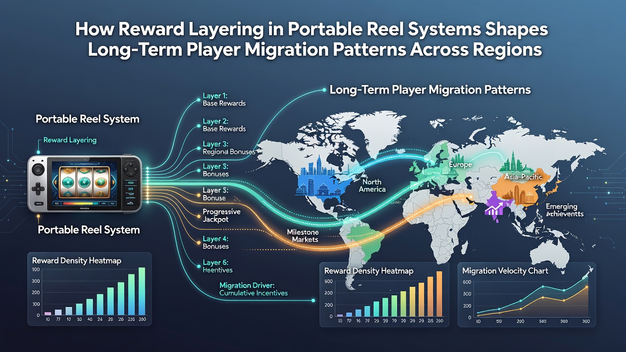 Data visualization of player migration flows between regions influenced by reward layering in mobile reel platforms