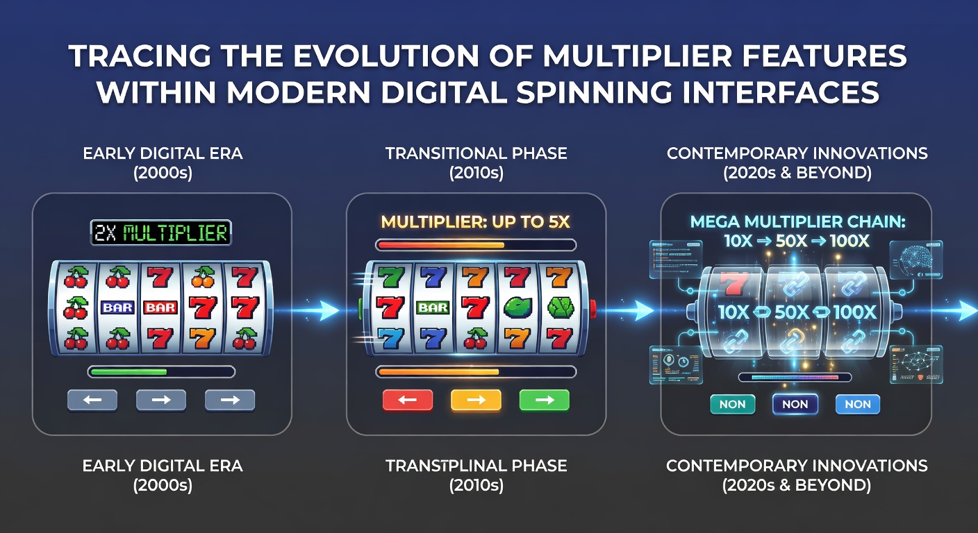 Historical progression of multiplier symbols on early mechanical reels transitioning into digital displays